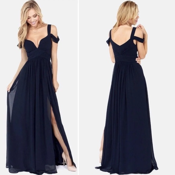 Bariano Ocean Of Elegance Bridesmaid Navy Maxi Formal Dress